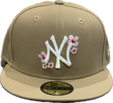 New York Yankees New Era 59Fifty Pink Flower Khaki Custom Hat Cap