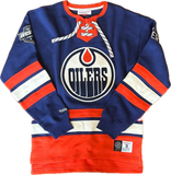 Men's Mitchell & Ness Navy Edmonton Oilers Vintage Retro Heritage Lace-Up Pullover Sweatshirt