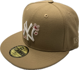 New York Yankees New Era 59Fifty Pink Flower Khaki Custom Hat Cap