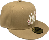 New York Yankees New Era 59Fifty Pink Flower Khaki Custom Hat Cap