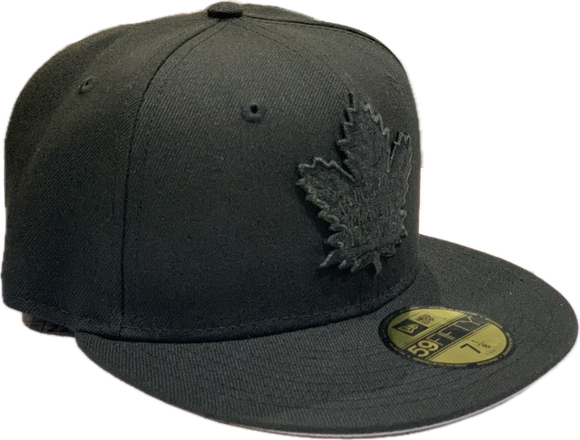 Men's New Era  Toronto Maple Leafs Black on Black NHL Hockey Custom 59FIFTY Fitted Hat