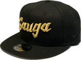 Men's Raptors 905 SAUGA Word Mark Black Gold New Era 9Fifty Snapback Custom Hat Cap