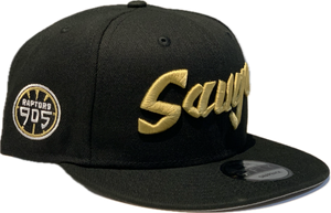 Men's Raptors 905 SAUGA Word Mark Black Gold New Era 9Fifty Snapback Custom Hat Cap