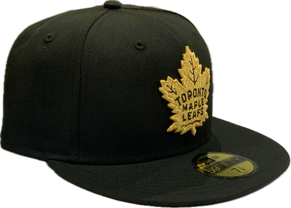Men's New Era  Toronto Maple Leafs Black on Gold NHL Hockey Custom 59FIFTY Fitted Hat