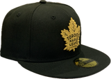 Men's New Era  Toronto Maple Leafs Black on Gold NHL Hockey Custom 59FIFTY Fitted Hat