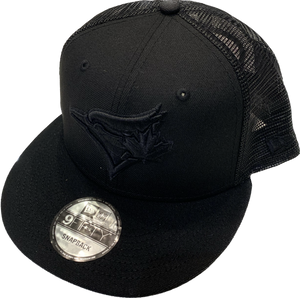 Men's New Era Toronto Blue Jays Trucker 9FIFTY Snapback Hat - Black on Black
