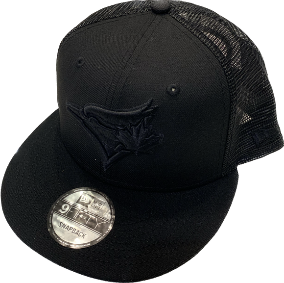 Men's New Era Toronto Blue Jays Trucker 9FIFTY Snapback Hat - Black on Black