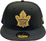 Men's New Era  Toronto Maple Leafs Black on Gold NHL Hockey Custom 59FIFTY Fitted Hat