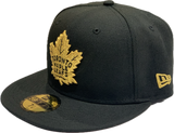 Men's New Era  Toronto Maple Leafs Black on Gold NHL Hockey Custom 59FIFTY Fitted Hat