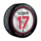 2026 Team Canada Olympics Inglasco Player Jersey Souvenir Hockey Puck - Macklin Celebrini - Bleacher Bum Collectibles