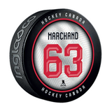 2026 Team Canada Olympics Inglasco Player Jersey Souvenir Hockey Puck - Brad Marchand - Bleacher Bum Collectibles