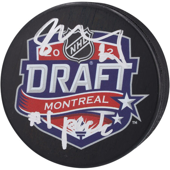 Juraj Slafkovsky Montreal Canadiens Autographed 2022 NHL Draft Logo Hockey Puck with 