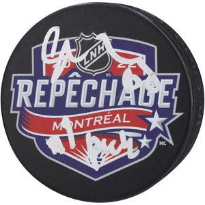 Juraj Slafkovsky Montreal Canadiens Autographed French 2022 NHL Draft Logo Hockey Puck with "#1 Pick" Inscription