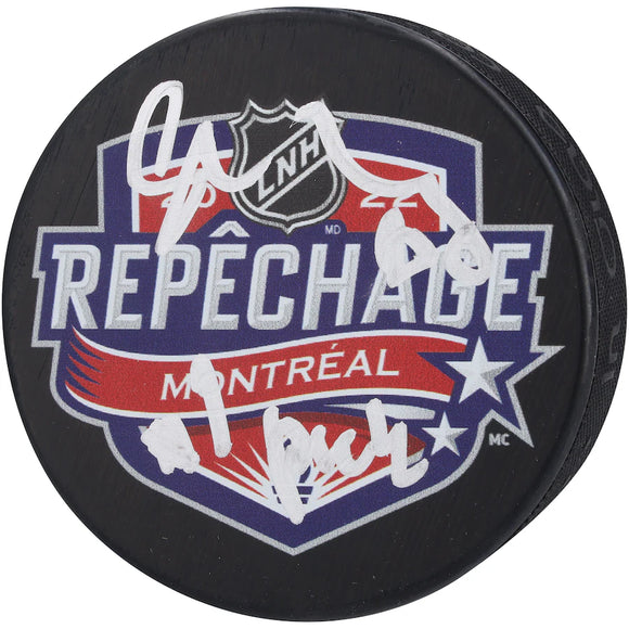 Juraj Slafkovsky Montreal Canadiens Autographed French 2022 NHL Draft Logo Hockey Puck with 
