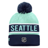 Seattle Kraken Fanatics Branded Authentic Pro Cuffed Knit Hat with Pom - Deep Sea Blue/Light Blue