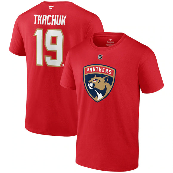 Men's Florida Panthers Matthew Tkachuk Fanatics Branded Red Authentic Stack Name & Number T-Shirt
