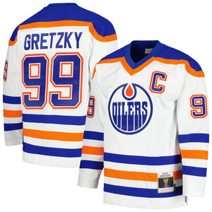 Wayne Gretzky Edmonton Oilers Mitchell & Ness 1986-87 Captain Patch Blue Line Player Jersey - White