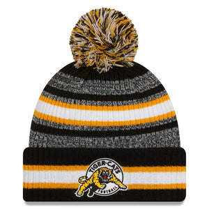 Hamilton Tiger-Cats CFL Football New Era Sideline 6 Dart Cuffed Knit Hat with Pom - Black
