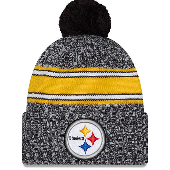Men's New Era Black Pittsburgh Steelers 2023 Sideline Cuffed Knit Hat With Pom