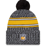 Men's New Era Black Pittsburgh Steelers 2023 Sideline Cuffed Knit Hat With Pom