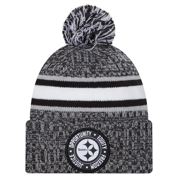 Men's New Era Black Pittsburgh Steelers Inspire Change Cuffed Knit Hat with Pom