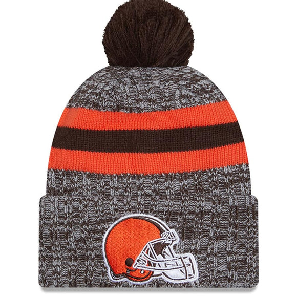 Men's New Era Brown Cleveland Browns 2023 Sideline Cuffed Knit Hat With Pom