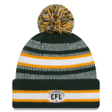 Edmonton Elks CFL Football New Era Sideline 6 Dart Cuffed Knit Hat with Pom - Green