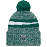 Men's New Era Green New York Jets 2023 Sideline Cuffed Knit Hat With Pom