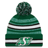 Saskatchewan Roughriders CFL Football New Era Sideline 6 Dart Cuffed Knit Hat with Pom - Green