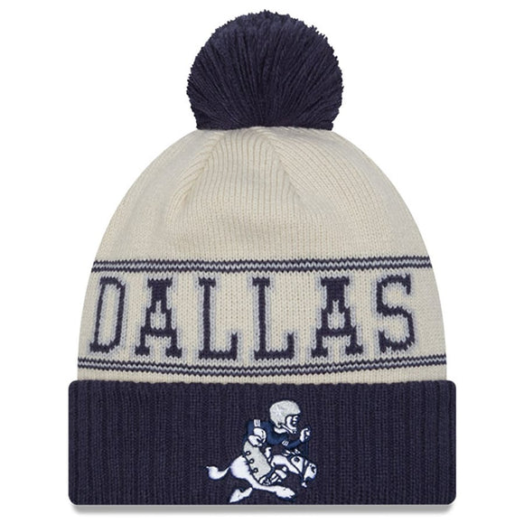 Men's New Era Navy Dallas Cowboys 2023 Sideline Historic Pom Cuffed Knit Hat