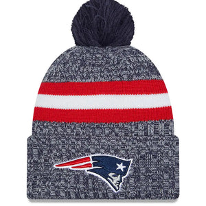 Men's New Era Navy New England Patriots 2023 Sideline Cuffed Knit Hat With Pom