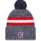 Men's New Era Navy New England Patriots 2023 Sideline Cuffed Knit Hat With Pom