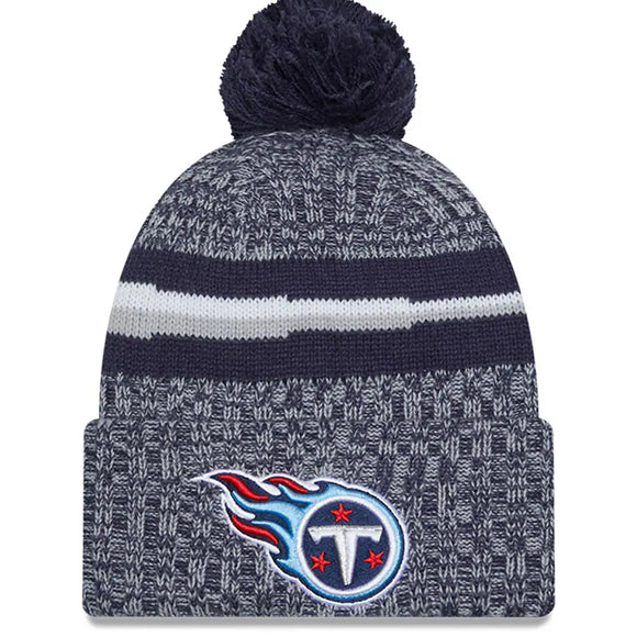 Men's New Era Navy Tennessee Titans 2023 Sideline Cuffed Knit Hat With Pom