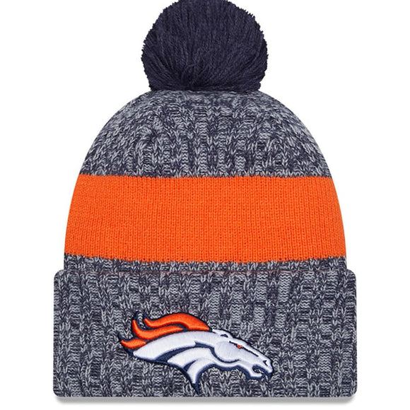 Men's New Era Orange Denver Broncos 2023 Sideline Cuffed Knit Hat With Pom