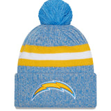 Men's New Era Powder Blue Los Angeles Chargers 2023 Sideline Cuffed Knit Hat With Pom