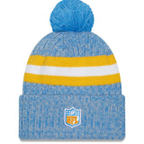 Men's New Era Powder Blue Los Angeles Chargers 2023 Sideline Cuffed Knit Hat With Pom