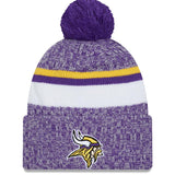 Men's New Era Purple Minnesota Vikings 2023 Sideline Cuffed Knit Hat With Pom