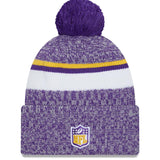 Men's New Era Purple Minnesota Vikings 2023 Sideline Cuffed Knit Hat With Pom