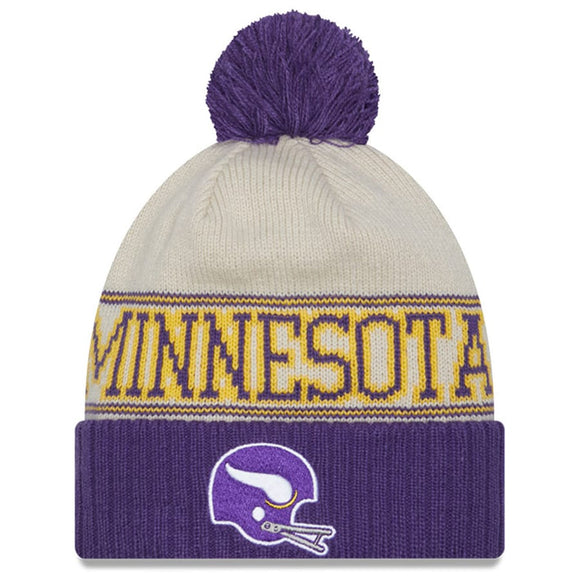 Men's New Era Purple Minnesota Vikings 2023 Sideline Historic Pom Cuffed Knit Hat