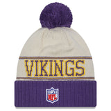 Men's New Era Purple Minnesota Vikings 2023 Sideline Historic Pom Cuffed Knit Hat