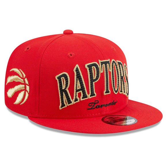 Men's New Era Red Toronto Raptors Golden Tall Text 9FIFTY Snapback Hat
