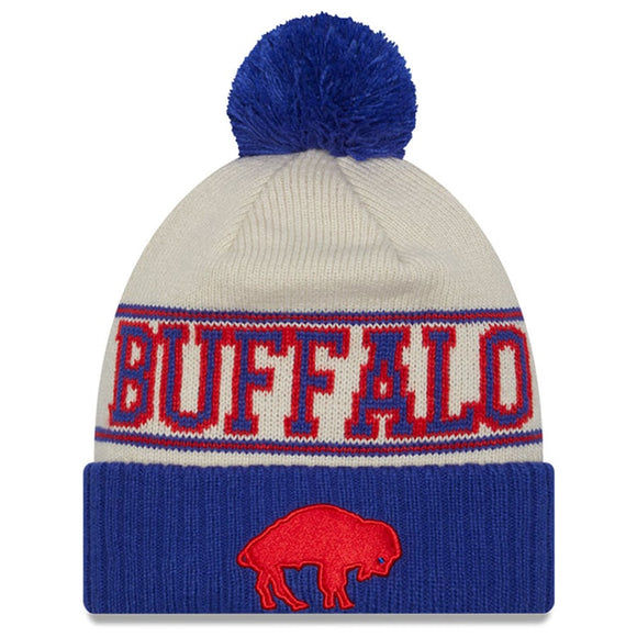 Men's New Era Royal Buffalo Bills 2023 Sideline Historic Pom Cuffed Knit Hat