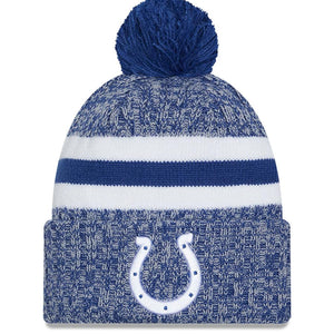 Men's New Era Royal Indianapolis Colts 2023 Sideline Cuffed Knit Hat With Pom