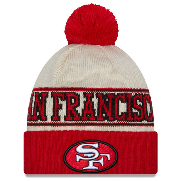 Men's New Era Scarlet San Francisco 49ers 2023 Sideline Historic Pom Cuffed Knit Hat