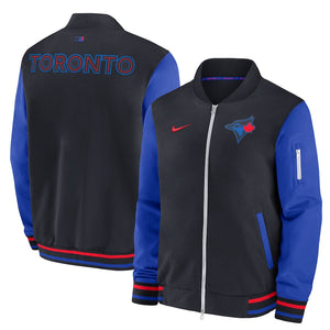 Men's Toronto Blue Jays Nike Navy 2024 City Connect Authentic Collection Game Time Full-Zip Bomber Jacket