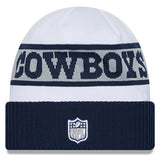 Men's New Era White/Navy Dallas Cowboys 2023 Sideline Tech Cuffed Knit Hat