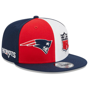 Men's New Era Red/Navy New England Patriots 2023 Sideline Primary Logo 9FIFTY Snapback Hat