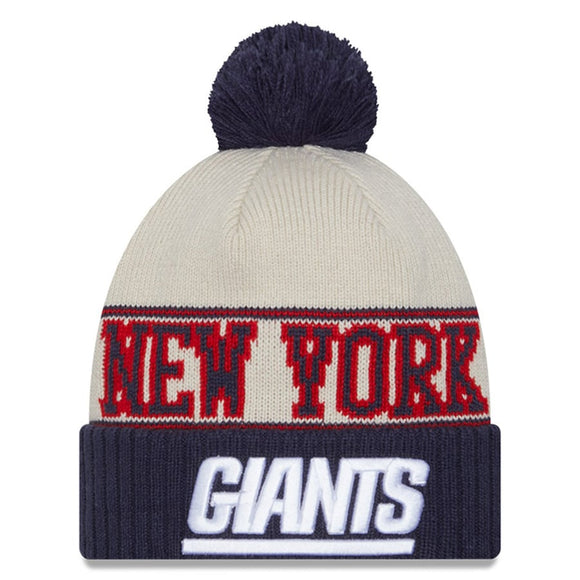 Men's New Era Cream/Navy New York Giants 2023 Sideline Historic Pom Cuffed Knit Hat