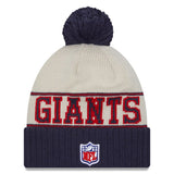 Men's New Era Cream/Navy New York Giants 2023 Sideline Historic Pom Cuffed Knit Hat