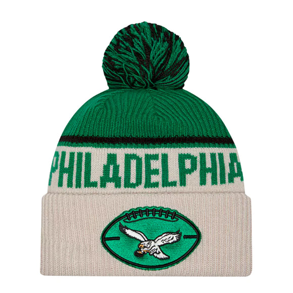 Men's New Era Stone Philadelphia Eagles Sideline Historic Cuffed Knit Hat with Pom